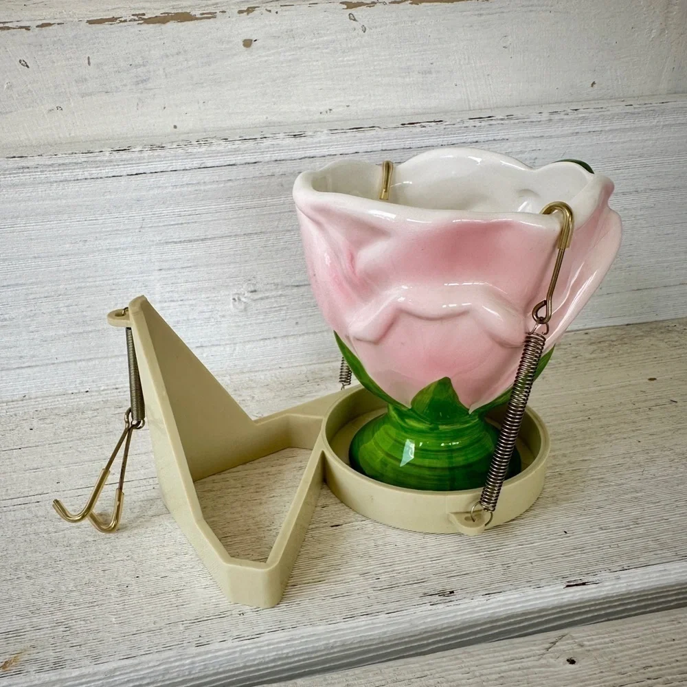 TELEFLORA, PINK TULIP CUP WITH HOLDER. CUP IS IN EXCELLENT CONDITION.